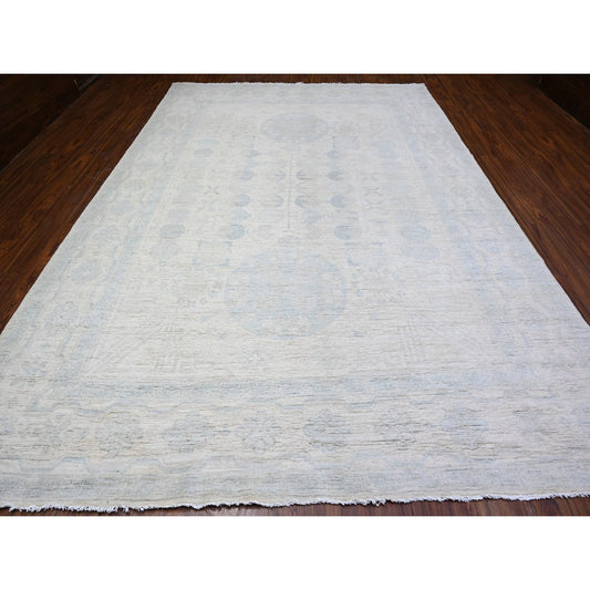 Oushak And Peshawar Wool Hand Knotted Rug Ivory White 9.5X13.7 -O088186