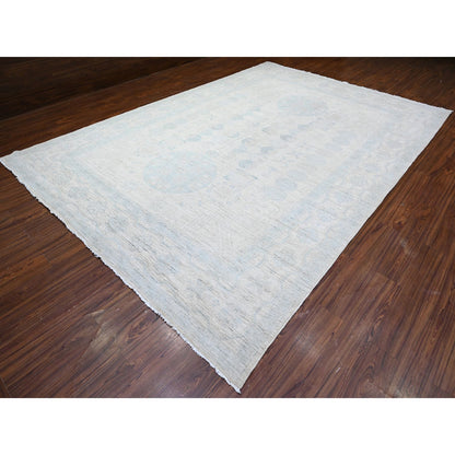 Oushak And Peshawar Wool Hand Knotted Rug Ivory White 9.5X13.7 -O088186