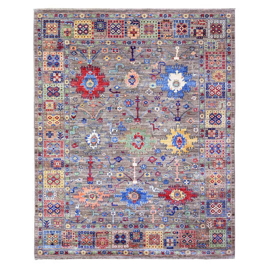 Oushak And Peshawar Wool Hand Knotted Rug Grey Gray 8.0X9.10 -O088193