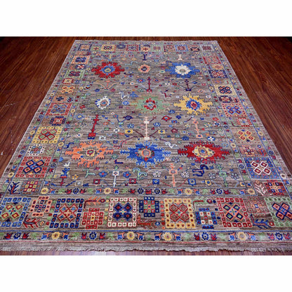 Oushak And Peshawar Wool Hand Knotted Rug Grey Gray 8.0X9.10 -O088193