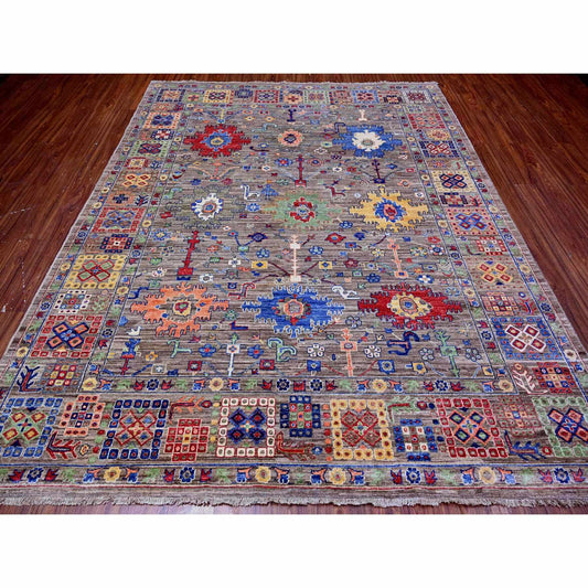 Oushak And Peshawar Wool Hand Knotted Rug Grey Gray 8.0X9.10 -O088193