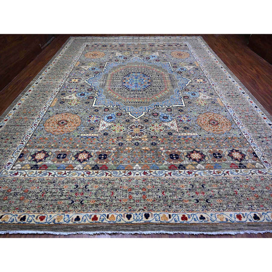 Oushak And Peshawar Wool Hand Knotted Rug Grey Gray 12.0X15.9 -O088207