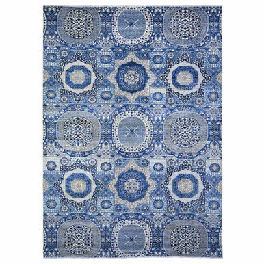 Mamluk Wool Hand Knotted Rug Blue No Border 9.11X13.8 -O088209