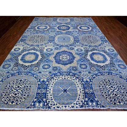 Mamluk Wool Hand Knotted Rug Blue No Border 9.11X13.8 -O088209