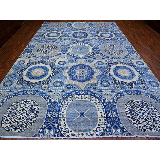 Mamluk Wool Hand Knotted Rug Blue No Border 9.11X13.8 -O088209