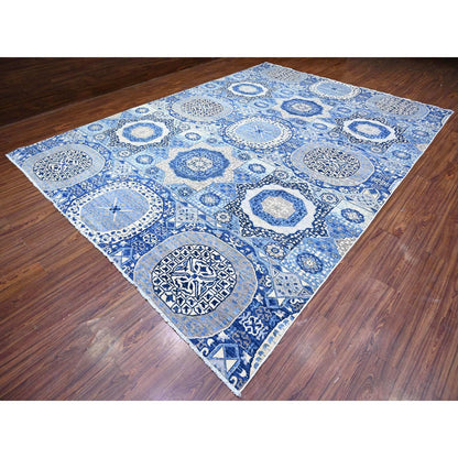 Mamluk Wool Hand Knotted Rug Blue No Border 9.11X13.8 -O088209