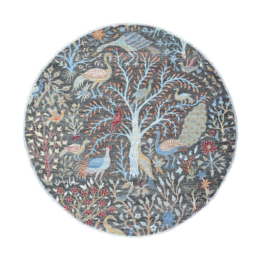 Oushak And Peshawar Wool Hand Knotted Rug Grey No Border 5.11X6.1 -O088211