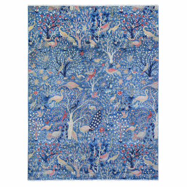 Oushak And Peshawar Wool Hand Knotted Rug Blue No Border 8.11X11.11 -O088217