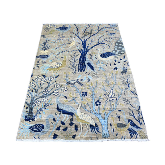 Oushak And Peshawar Wool Hand Knotted Rug Grey No Border 4.1X5.10 -O088227