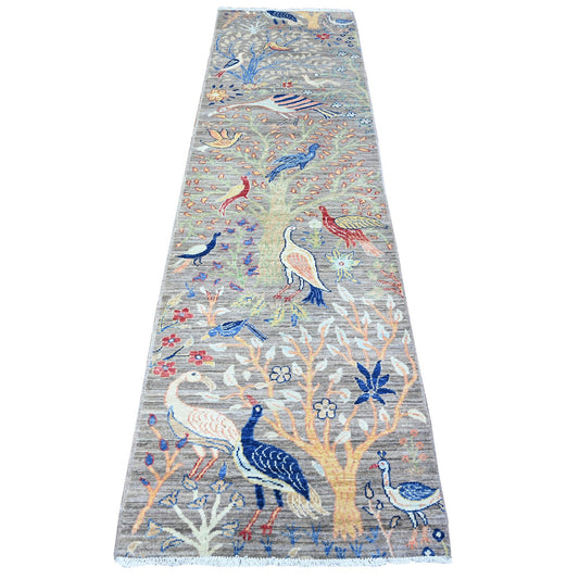 Oushak And Peshawar Wool Hand Knotted Rug Grey No Border 2.6X9.7 -O088228