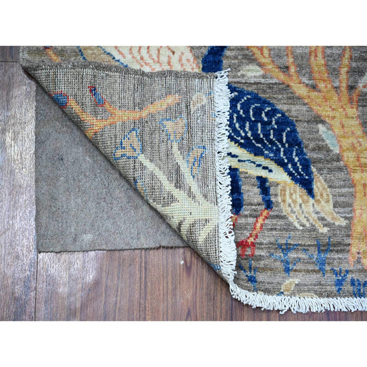 Oushak And Peshawar Wool Hand Knotted Rug Grey No Border 2.6X9.7 -O088228