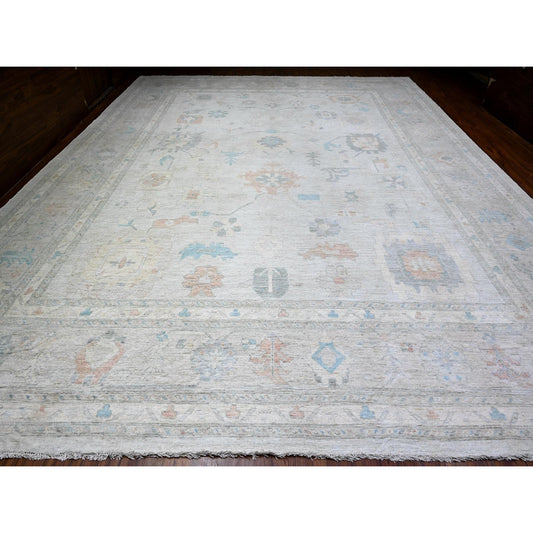 Oushak And Peshawar Wool Hand Knotted Rug Grey Gray 14.0X17.6 -O088232