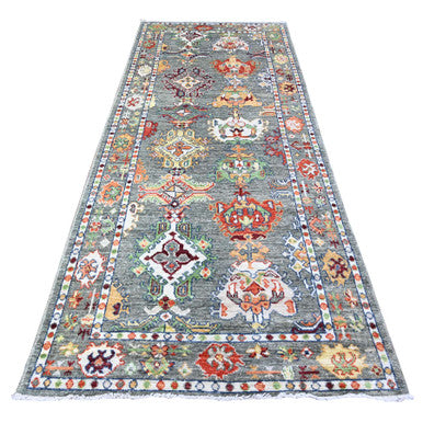 Oushak And Peshawar Wool Hand Knotted Rug Grey Gray 4.2X10.3 -O088234