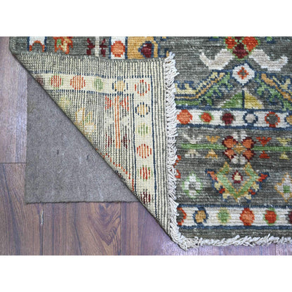 Oushak And Peshawar Wool Hand Knotted Rug Grey Gray 4.2X10.3 -O088234