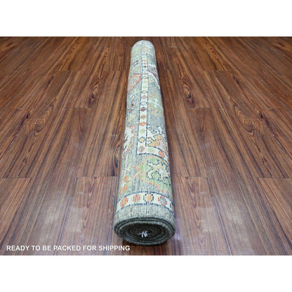 Oushak And Peshawar Wool Hand Knotted Rug Grey Gray 4.2X10.3 -O088234