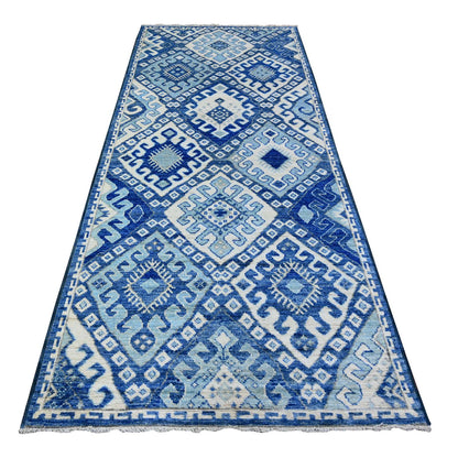 Tribal & Geometric Wool Hand Knotted Rug Blue Blue 4.2X9.11 -O088238