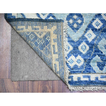 Tribal & Geometric Wool Hand Knotted Rug Blue Blue 4.2X9.11 -O088238