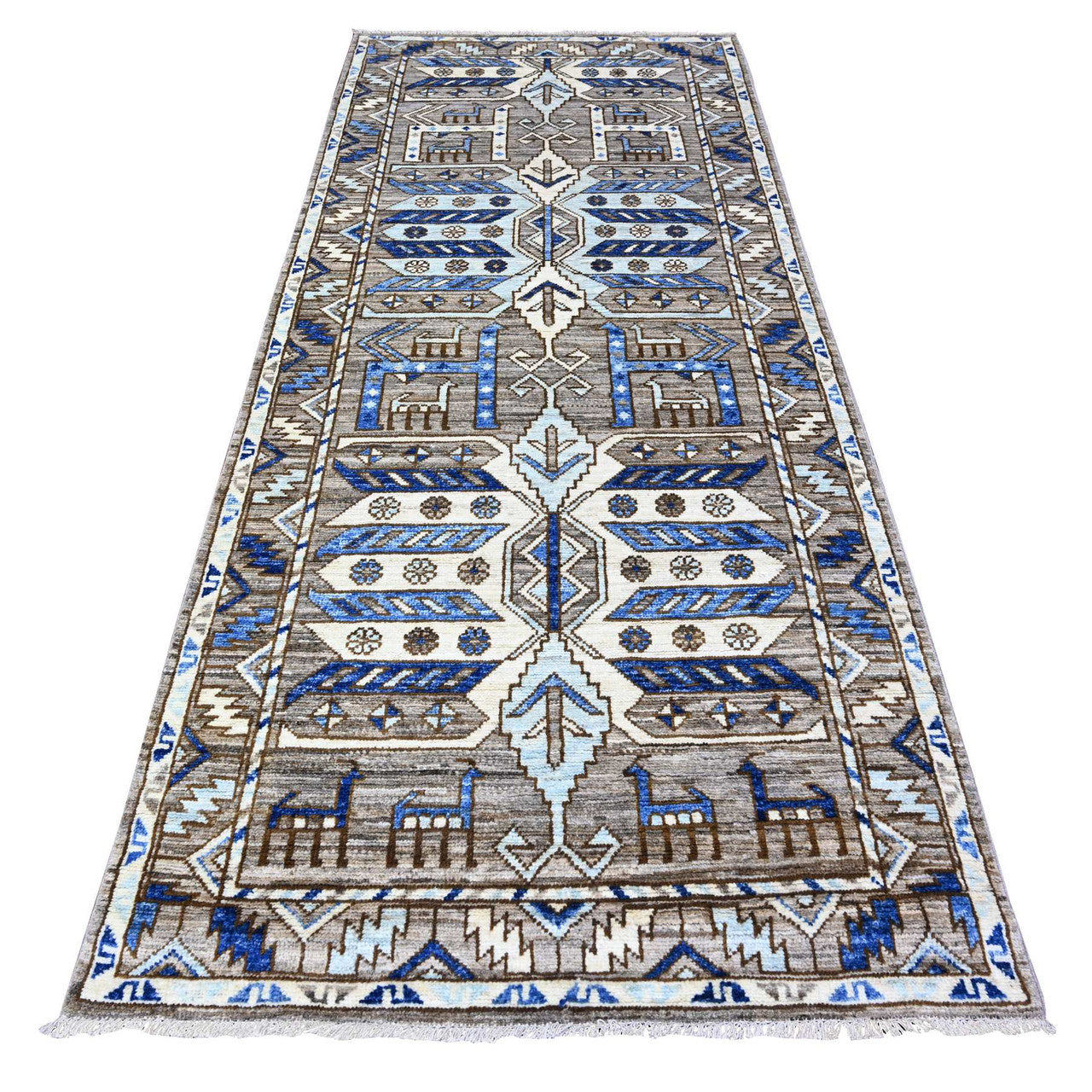 Gray 4'1" x 9'10" Tribal & Geometric Hand knotted Wool Rug - Sku: O088240