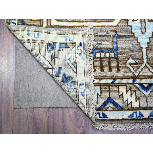 Tribal & Geometric Wool Hand Knotted Rug Grey Gray 4.1X9.10 -O088240
