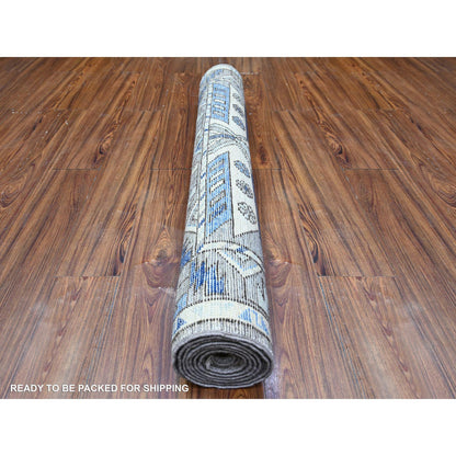 Tribal & Geometric Wool Hand Knotted Rug Grey Gray 4.1X9.10 -O088240