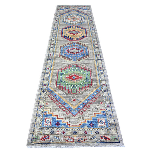 Oushak And Peshawar Wool Hand Knotted Rug Grey Gray 3.0X11.8 -O088242