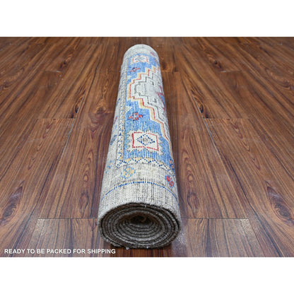 Oushak And Peshawar Wool Hand Knotted Rug Grey Gray 3.0X11.8 -O088242