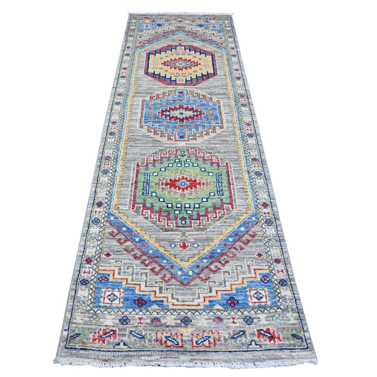 Gray 3'1" x 9'9" Oushak And Peshawar Hand knotted Wool Rug - Sku: O088247