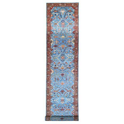 Oushak And Peshawar Wool Hand Knotted Rug Blue Brown 3.7X21.8 -O088253