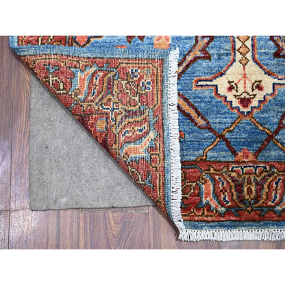Oushak And Peshawar Wool Hand Knotted Rug Blue Brown 3.7X21.8 -O088253