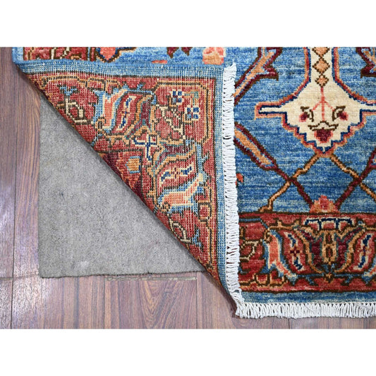 Oushak And Peshawar Wool Hand Knotted Rug Blue Brown 3.7X21.8 -O088253