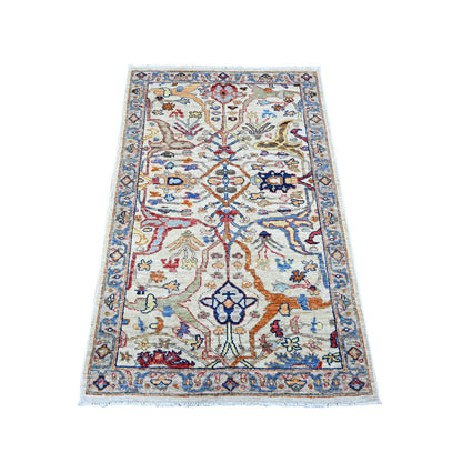 Oushak And Peshawar Wool Hand Knotted Rug Ivory Ivory 2.11X4.9 -O088254