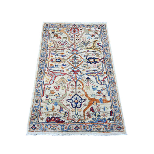 Oushak And Peshawar Wool Hand Knotted Rug Ivory Ivory 2.11X4.9 -O088254