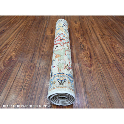 Oushak And Peshawar Wool Hand Knotted Rug Ivory Ivory 2.11X4.9 -O088254