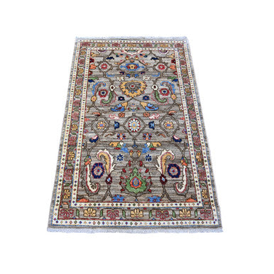 Oushak And Peshawar Wool Hand Knotted Rug Grey Gray 3.0X4.8 -O088256