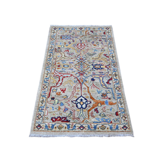 Oushak And Peshawar Wool Hand Knotted Rug Grey Ivory 2.10X5.0 -O088257