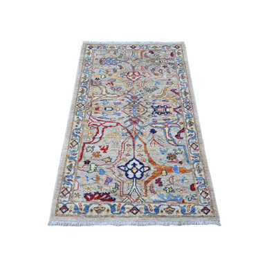 Oushak And Peshawar Wool Hand Knotted Rug Grey Ivory 2.10X5.0 -O088257