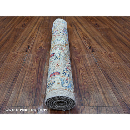 Oushak And Peshawar Wool Hand Knotted Rug Grey Ivory 2.10X5.0 -O088257