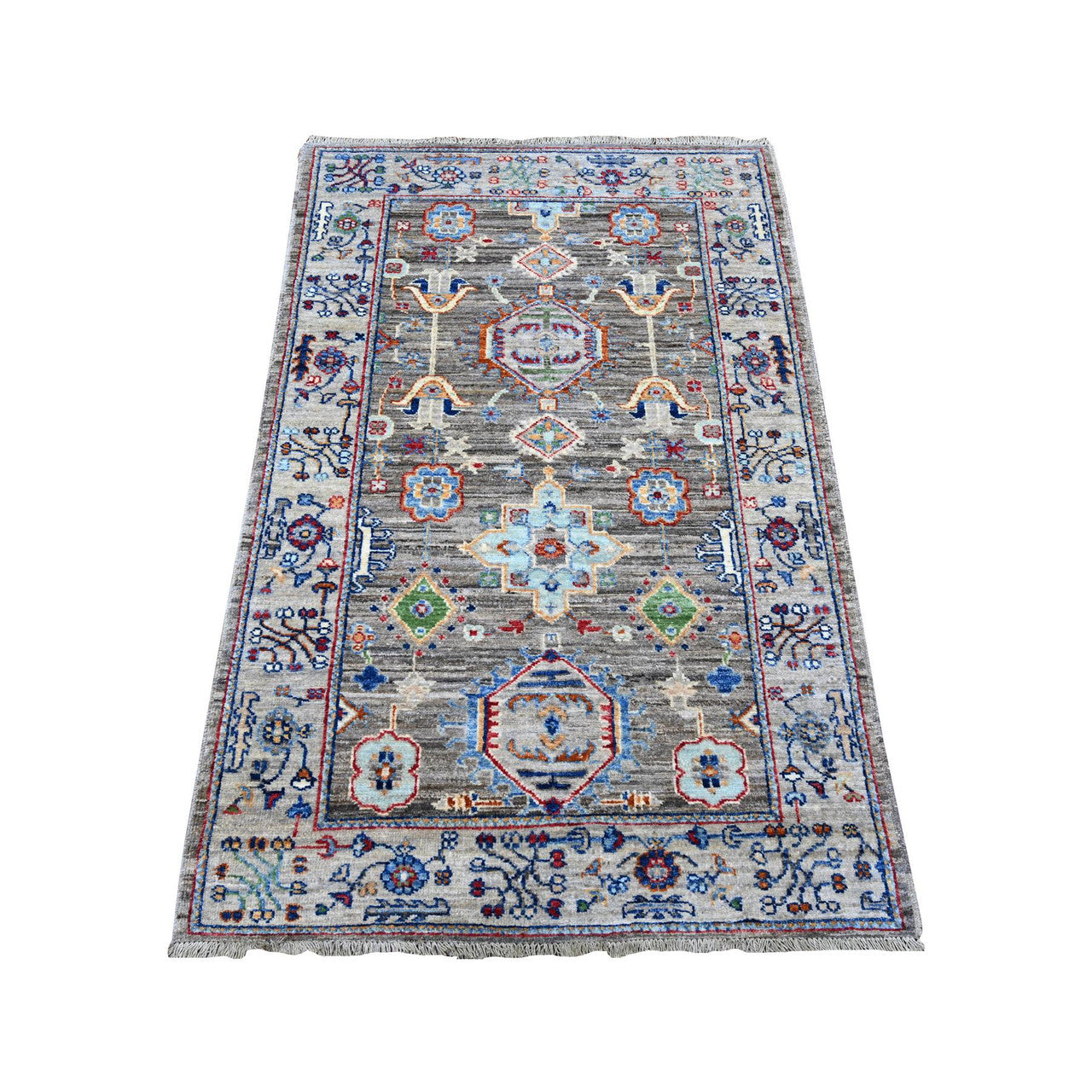 Oushak And Peshawar Wool Hand Knotted Rug Grey Gray 3.0X4.10 -O088258