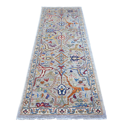 Oushak And Peshawar Wool Hand Knotted Rug Grey Ivory 3.1X8.2 -O088261