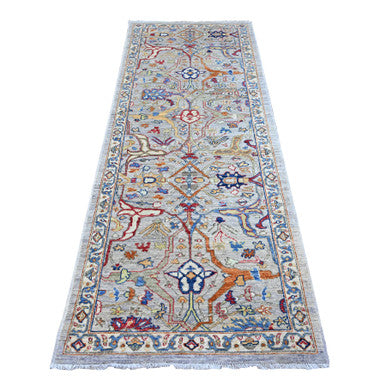 Oushak And Peshawar Wool Hand Knotted Rug Grey Ivory 3.1X8.2 -O088261