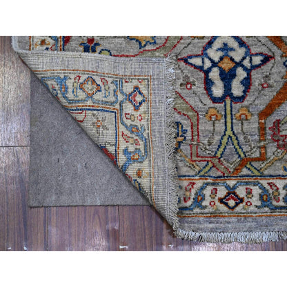 Oushak And Peshawar Wool Hand Knotted Rug Grey Ivory 3.1X8.2 -O088261