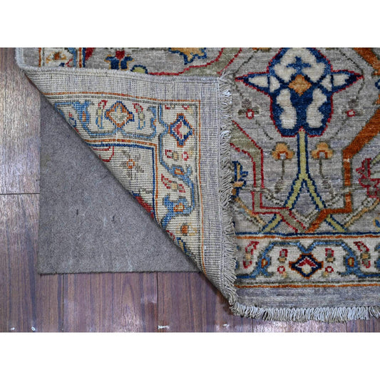 Oushak And Peshawar Wool Hand Knotted Rug Grey Ivory 3.1X8.2 -O088261