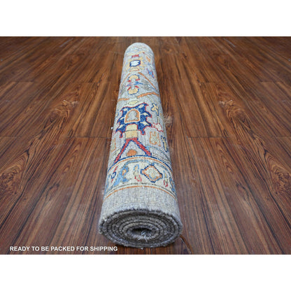 Oushak And Peshawar Wool Hand Knotted Rug Grey Ivory 3.1X8.2 -O088261