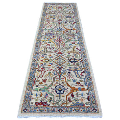 Oushak And Peshawar Wool Hand Knotted Rug Grey Ivory 3.1X9.10 -O088263