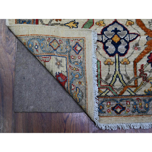 Oushak And Peshawar Wool Hand Knotted Rug Grey Ivory 3.1X9.10 -O088263