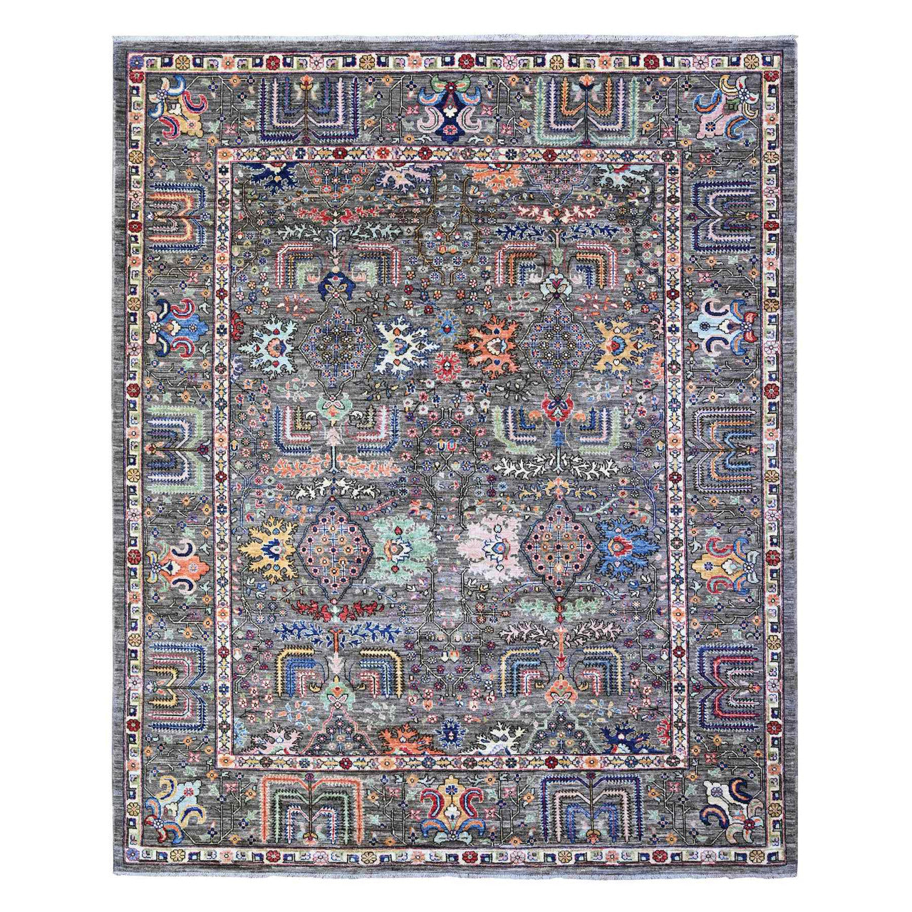 Gray 8'2" x 9'11" Oushak And Peshawar Hand knotted Wool Rug - Sku: O088268