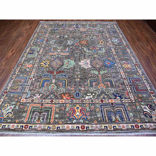 Oushak And Peshawar Wool Hand Knotted Rug Grey Gray 8.2X9.11 -O088268