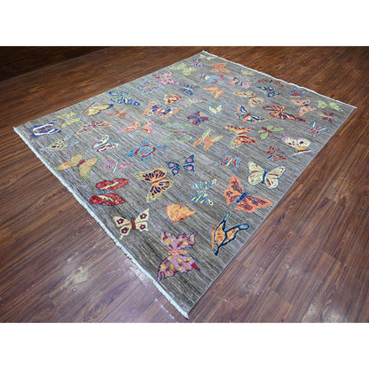 Modern and Contemporary Wool Hand Knotted Rug Grey Gray 7.8X9.7 -O088278