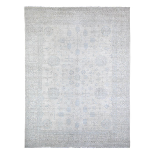 Oushak And Peshawar Wool Hand Knotted Rug Ivory Gray 8.9X11.7 -O088288