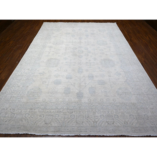 Oushak And Peshawar Wool Hand Knotted Rug Ivory Gray 8.9X11.7 -O088288